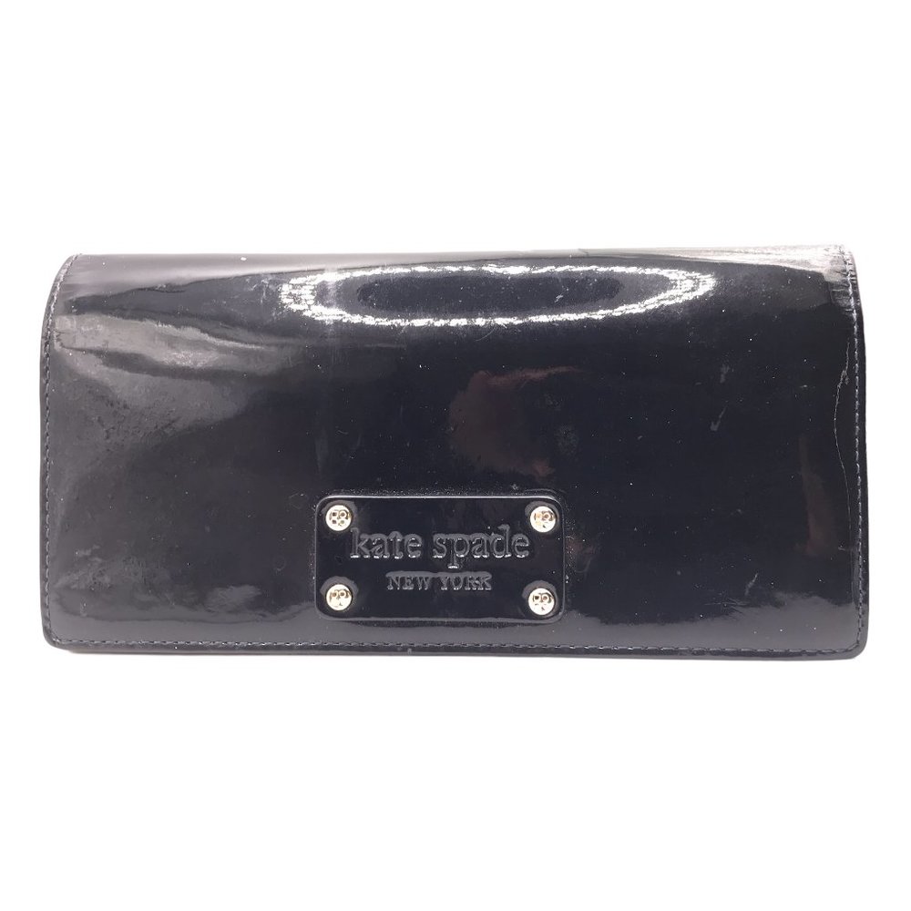 KATE SPADE Black Patent LEATHER Slender Bi-Fold Wallet!